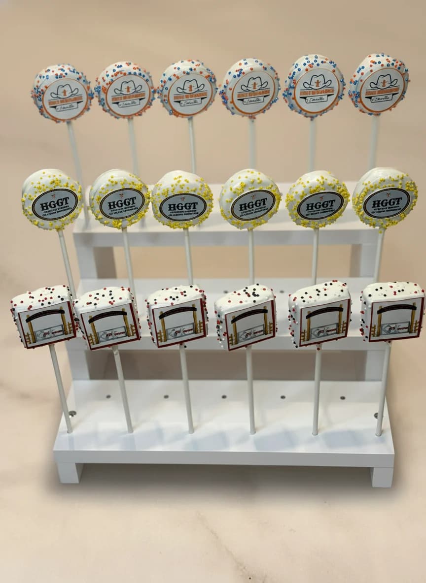 Classic cake pops finished by Lotus Sweet Treats.
