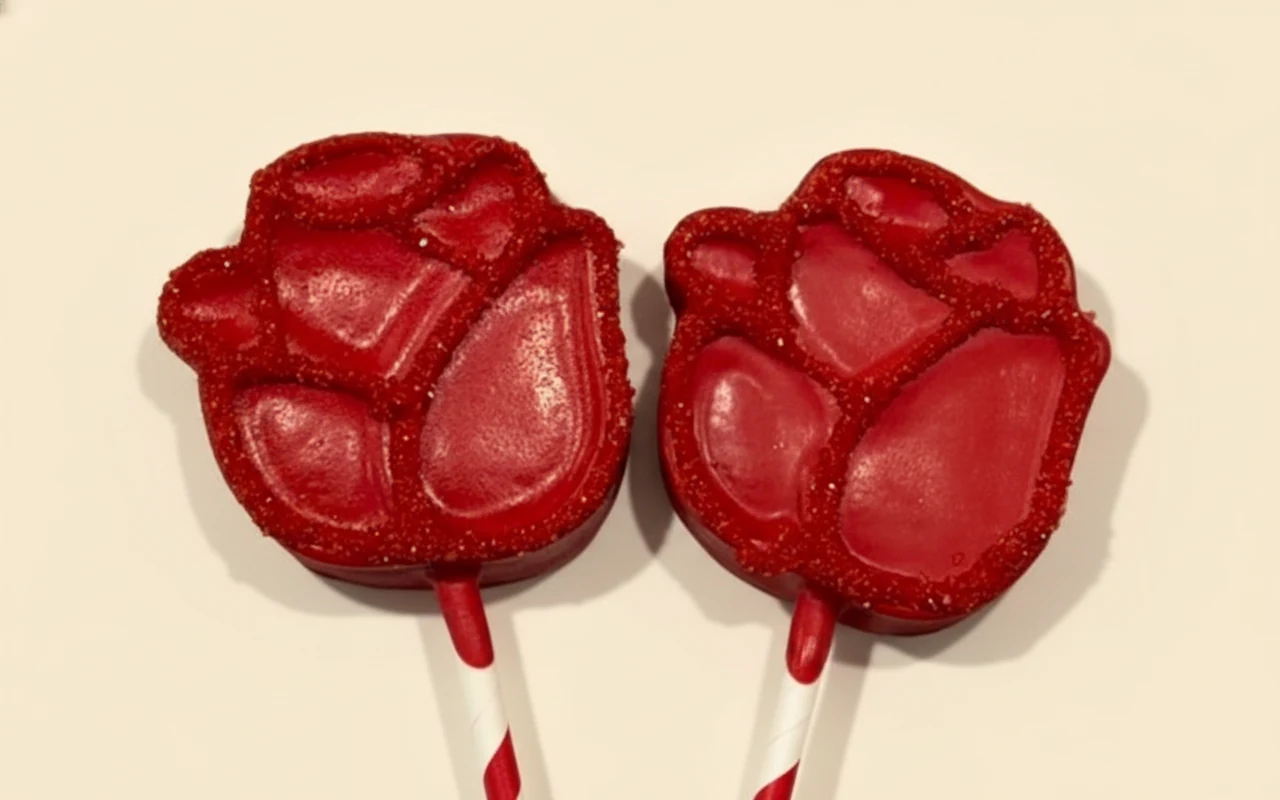 Red rose-shaped cake pops with sparkling sugar finish.